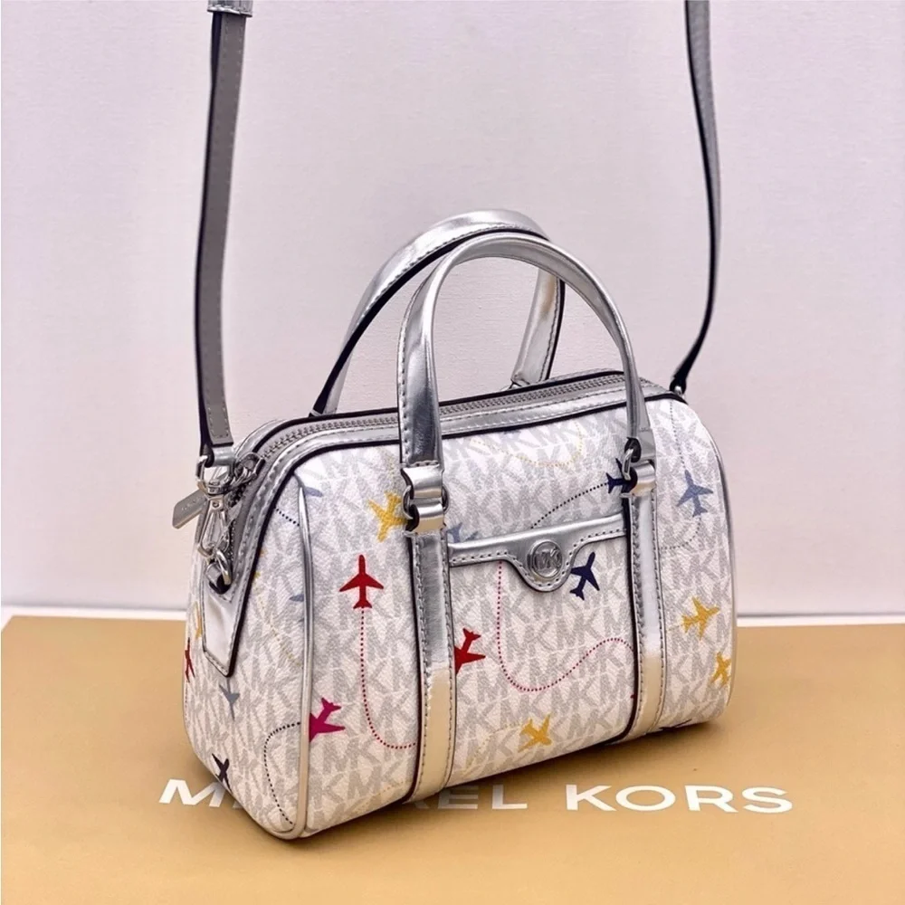 Michael Kors SM Satchel Crossbody Bag MK White Multi
